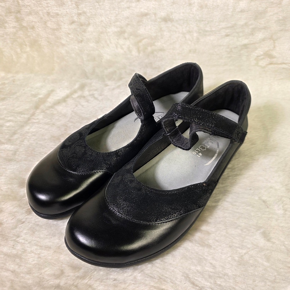 Naot Kirei Mary Jane Loafers Black Leather Paisley Design Women 41 10 NEW